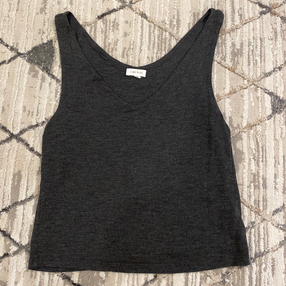 Lime Blue Dry Goods Charcoal Gray Cropped Tank Top